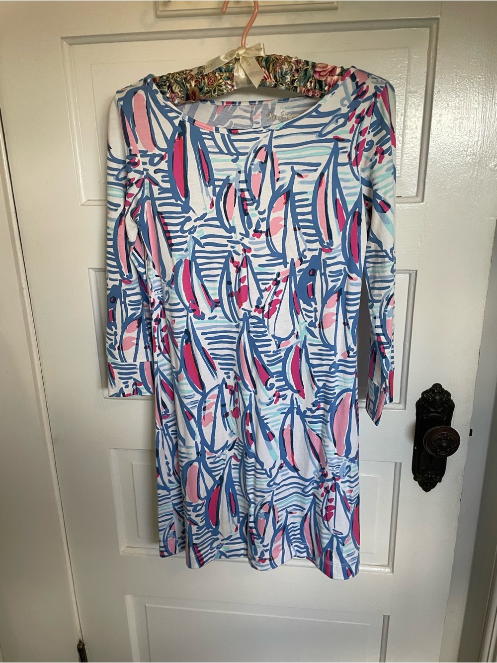Lilly Pulitzer Pink & Blue Sailboat-Print 3/4 Length Sleeve Dress